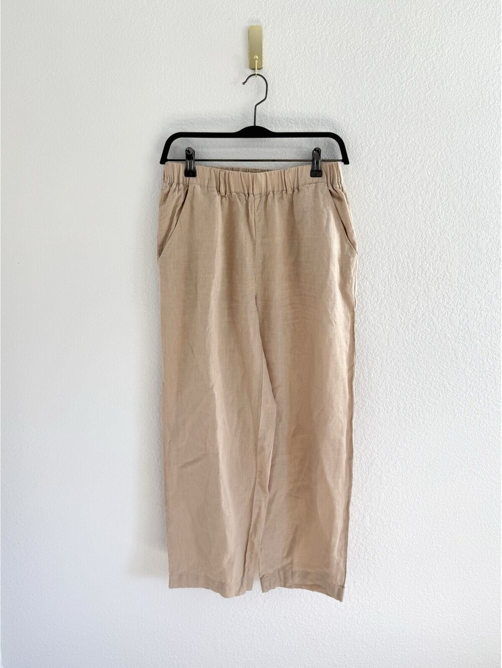 Quince Women 100% European Linen 25” Versatile Classic Wide Leg Pants Beige Sz S